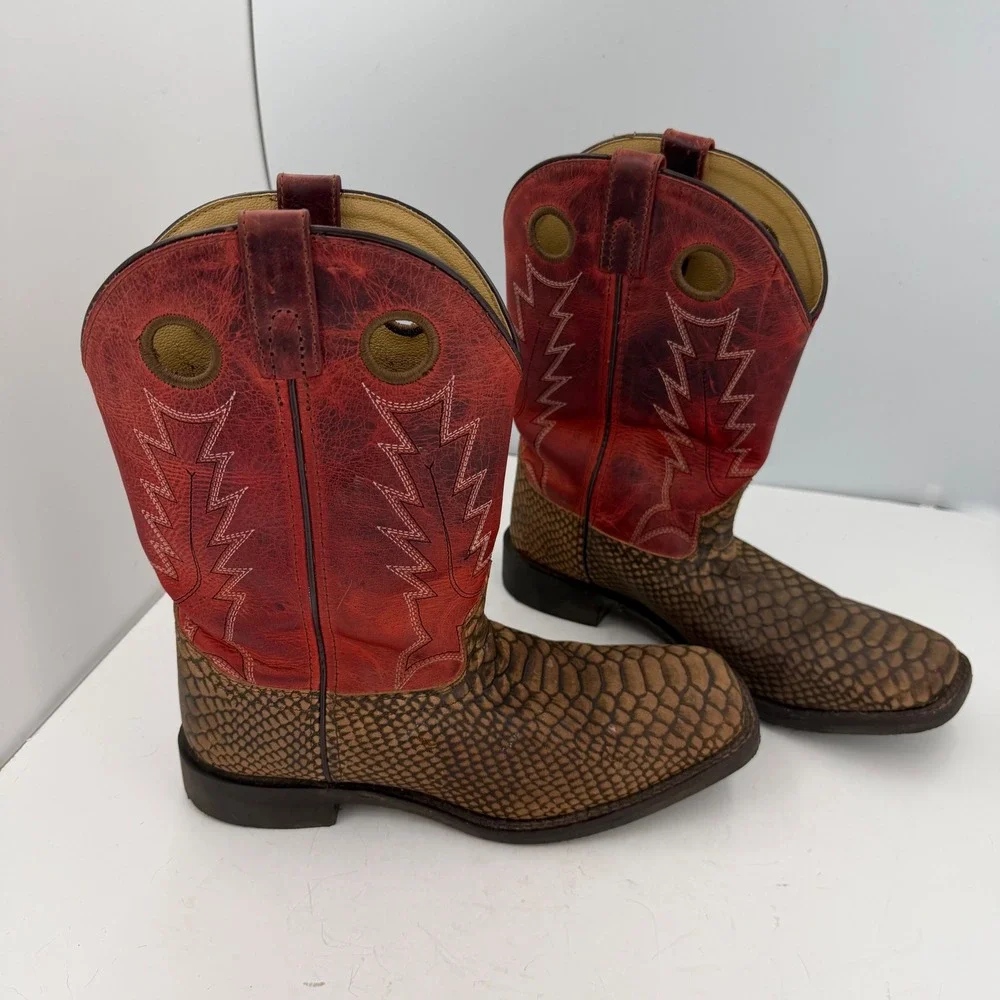 Smoky Mountain Youth Western Cowboy Boots Red Brown Reptile Print Square Toe 6.5